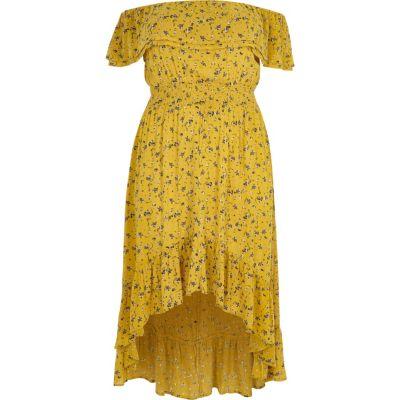 River Island Womens Plus Floral Frill Bardot Maxi Dress