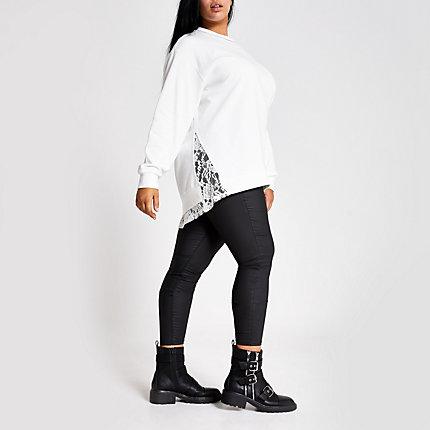 River Island Womens Plus White Diamante Neck Lace Trim Sweatshirt