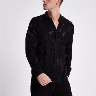 River Island Mens Feather Jacquard Slim Fit Shirt