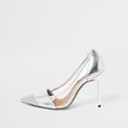 River Island Womens Silver Embossed Perspex Heeled Court Shoe