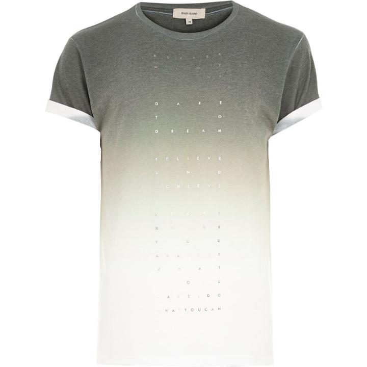 River Island Mensgreen Faded Slogan Print T-shirt