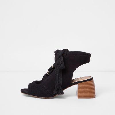 River Island Womens Peep Toe Lace-up Block Heel Shoe Boots