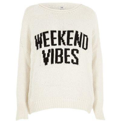 River Island Womens 'weekend Vibes' Rolled Crew Neck Sweater