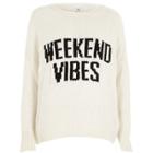 River Island Womens 'weekend Vibes' Rolled Crew Neck Sweater