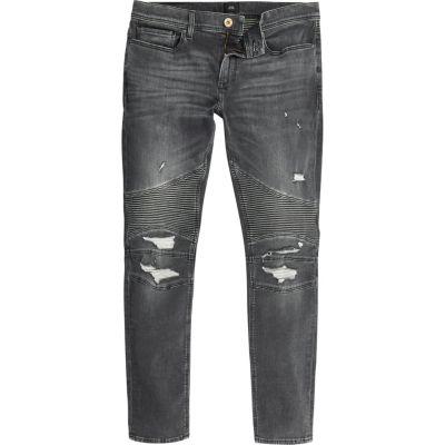 River Island Mens Danny Super Skinny Ripped Biker Jeans