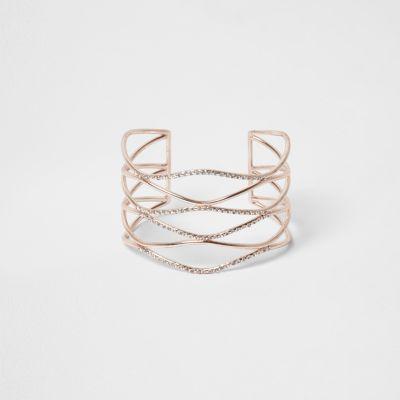 River Island Womens Rose Gold Tone Wavy Diamante Cuff