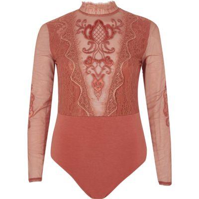 River Island Womens Lace And Mesh High Neck Bodysuit