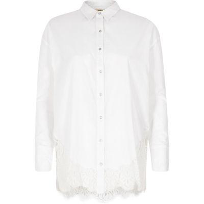 River Island Womens White Lace Hem Long Sleeve Shirt