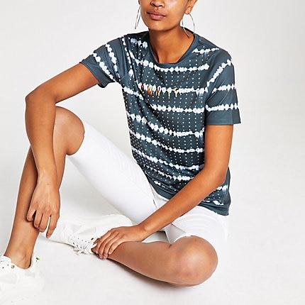River Island Womens Tie Dye Stripe Fitted T-shirt