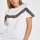 River Island Womens White Leopard Print Trim T-shirt