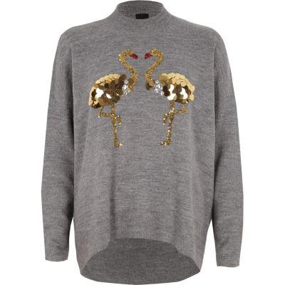 River Island Womens Sequin Flamingo Turtle Neck Sweater