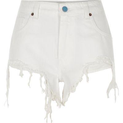 River Island Womens White Ripped High Side Denim Shorts