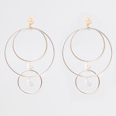 River Island Womens Gold Tone Multi Hoop Pearl Stud Earrings