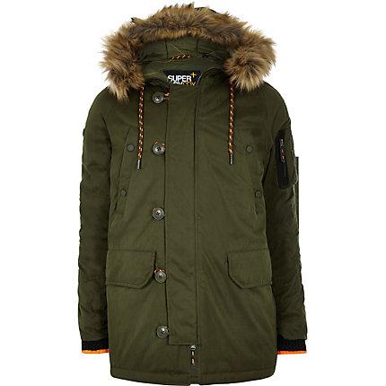 River Island Mens Superdry Faux Fur Trim Parka Jacket