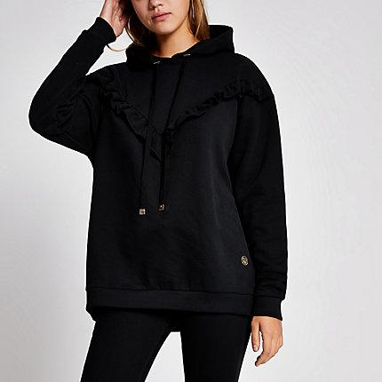 River Island Womens Chevron Ribbed Frill Hoodie