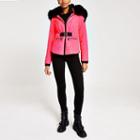 River Island Womens Neon Faux Fur Hood Belted Jacket