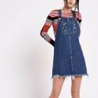 River Island Womens Frayed Hem Denim Dungaree Dress