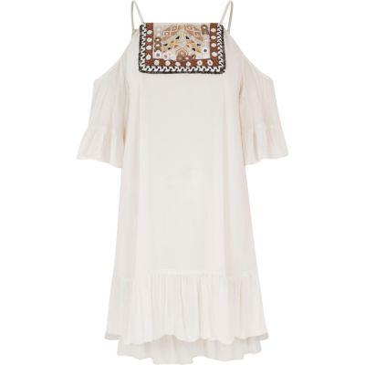 River Island Womens Embroidered Cold Shoulder Swing Dress