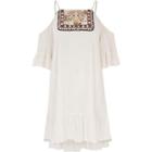River Island Womens Embroidered Cold Shoulder Swing Dress