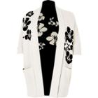 River Island Womens Plus White And Flower Knit Cardigan