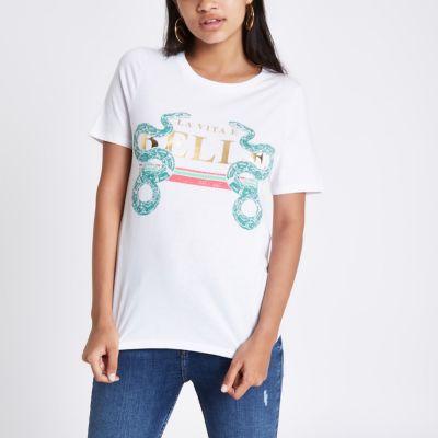 River Island Womens White 'belle' Snake Print T-shirt