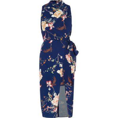 River Island Womens Floral Print High Neck Wrap Midi Dress