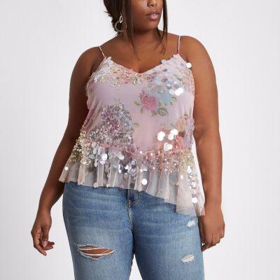 River Island Womens Plus Floral Embellished Cami Top