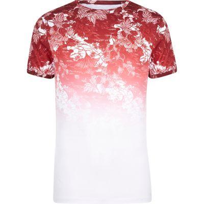 River Island Mens White And Floral Fade Muscle Fit T-shirt
