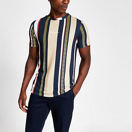 River Island Mens Prolific Stripe Muscle Fit T-shirt