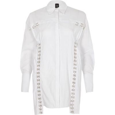 River Island Womens White Ri Studio Eyelet Hook And Eye Shirt
