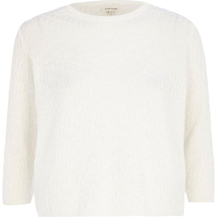 River Island Womens White Pattern Knit Crop Top