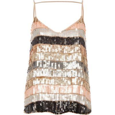 River Island Womens Stripe Sequin Cami Top