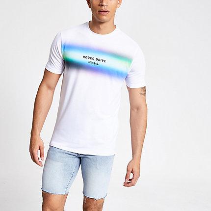 River Island Mens White Fade Printed Muscle Fit T-shirt