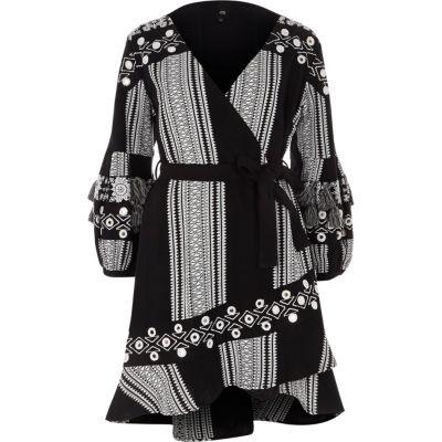River Island Womens Long Sleeve Embroidered Wrap Dress