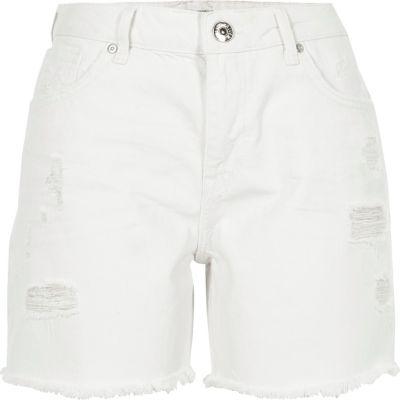River Island Womens White Denim Ripped Boyfriend Shorts