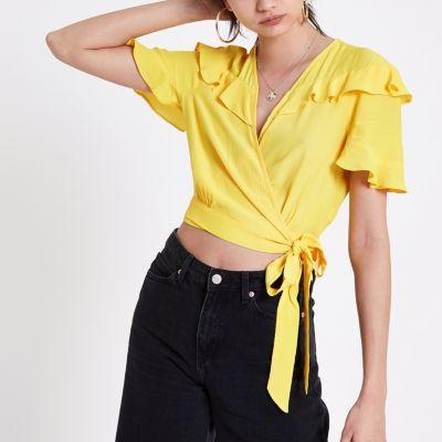 River Island Womens Frill Wrap Tie Side Crop Top