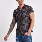 River Island Mens Tapestry Short Sleeve Revere Shirt