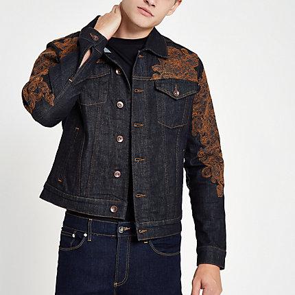 River Island Mens Ri 30 Embroidered Denim Jacket