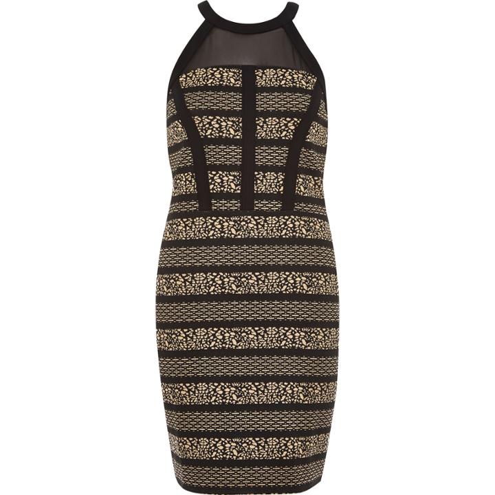 River Island Womens Jacquard Mesh Panel Bodycon Dress