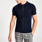 River Island Mens Zip Neck Knitted Polo Shirt