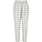 River Island Womens White Check Tie Waist Tapered Trousers