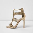 River Island Womens Gold Metallic Embellished Caged Sandals