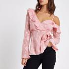 River Island Womens Jacquard Cold Shoulder Wrap Front Blouse