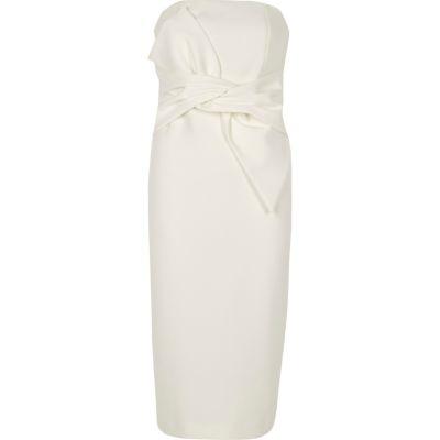 River Island Womens White Bow Front Bandeau Bodycon Dress