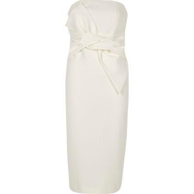 River Island Womens White Bow Front Bandeau Bodycon Dress