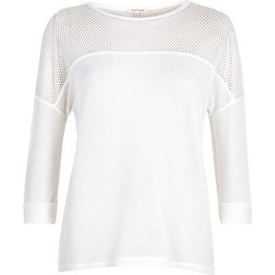 River Island Womens White Mesh Panel Top