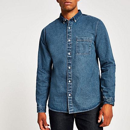 River Island Mens Denim Long Sleeve Shirt