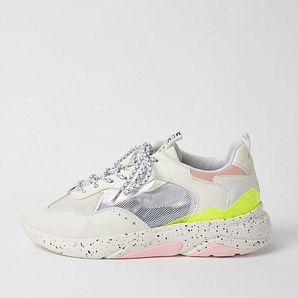 River Island Womens White Mesh Panel Lace-up Runner Sneakers