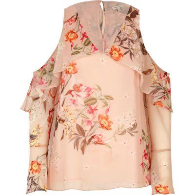 River Island Womens Print Cape Frill Cold Shoulder Top