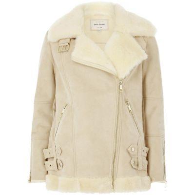 River Island Womens Faux Suede Aviator Jacket